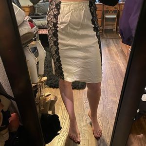 Cream and Black Lace Midi Skirt Size 2